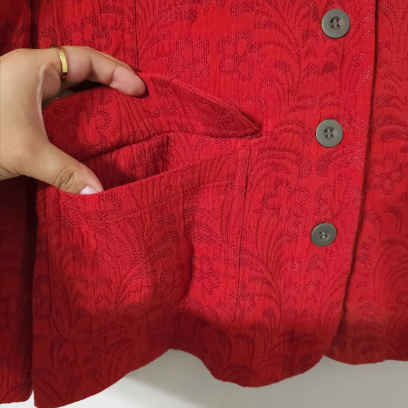 CHICOS 100% Silk Floral Knit Patterned Blazer, Red Orange, Unlined, Size 1, M - Picture 5 of 16